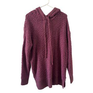 Zenana Premium Womens Hooded Popcorn Knit Sweater Large Plum Purple Polyester &